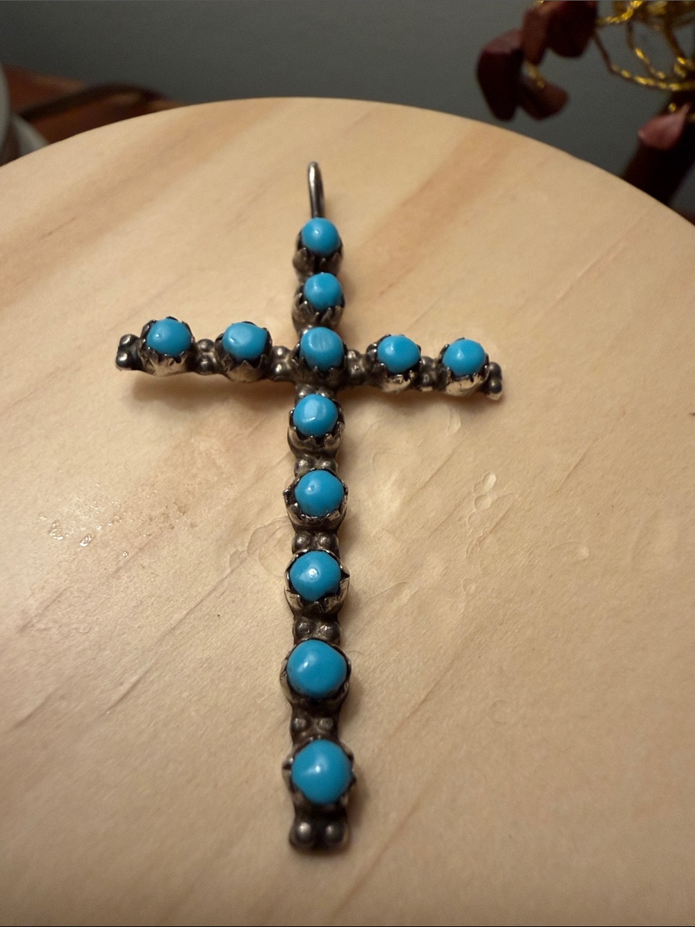 Hand Crafted Turquoise Stone Cross Pendant - Women Jewelry